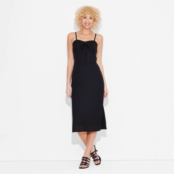 175. NWT Women's Linen Tube Corset Bodycon Dress Wild Fable Black 17 - Picture 2 of 5